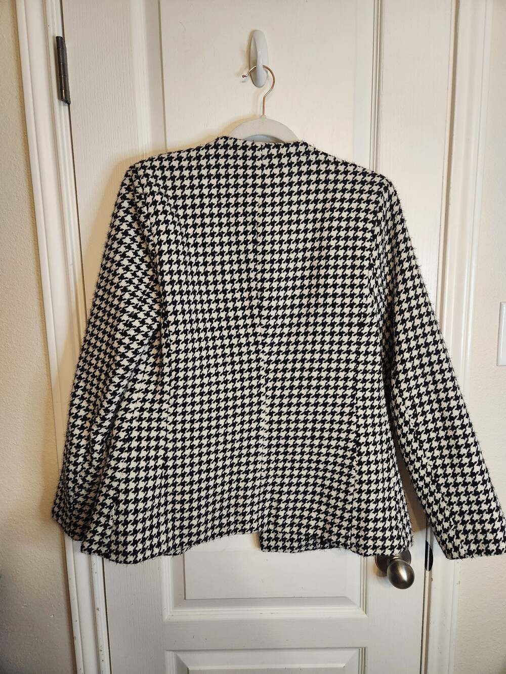 Women's Houndstooth Open Front Blazer Jacket Black and White - Picture 6 of 10